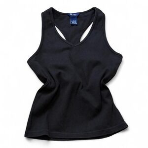 Y2K Black SO V‎ Neck Racerback Tank Top, Women's Size S